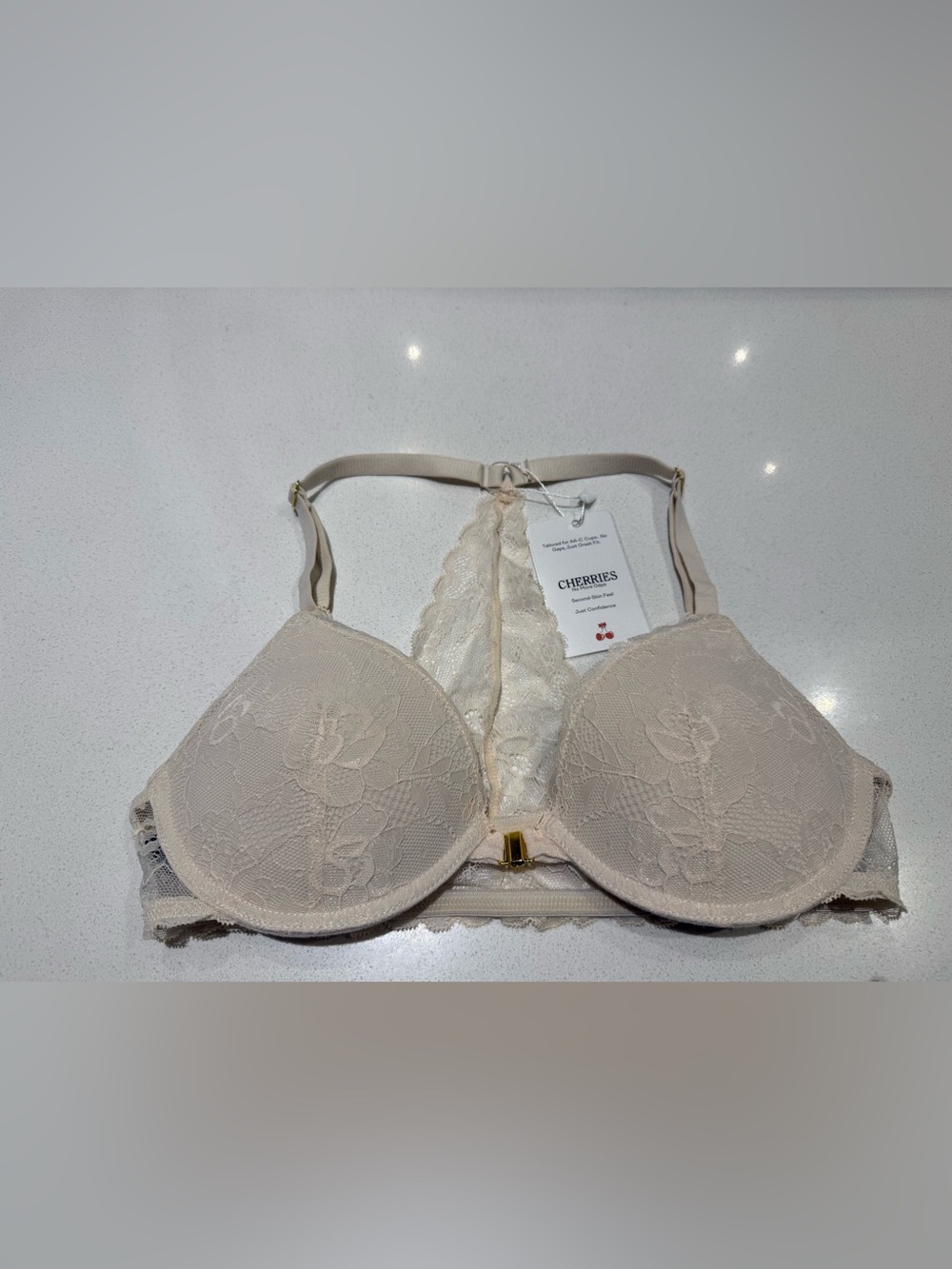 Lace-Back Push-Up Bra in Beige